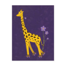 Funny Giraffe Roller Skating Purple Postcard postcards