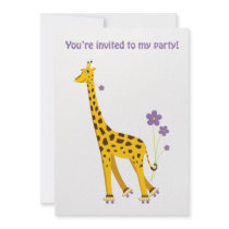 Funny Giraffe Rollerskating invitations