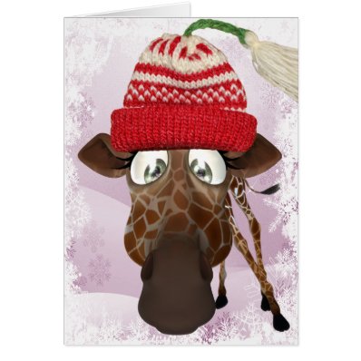 Funny Giraffe with Winter Hat Christmas Card