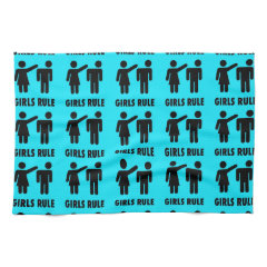 Funny Girls Rule Teal Turquoise Blue Girl Power Kitchen Towels