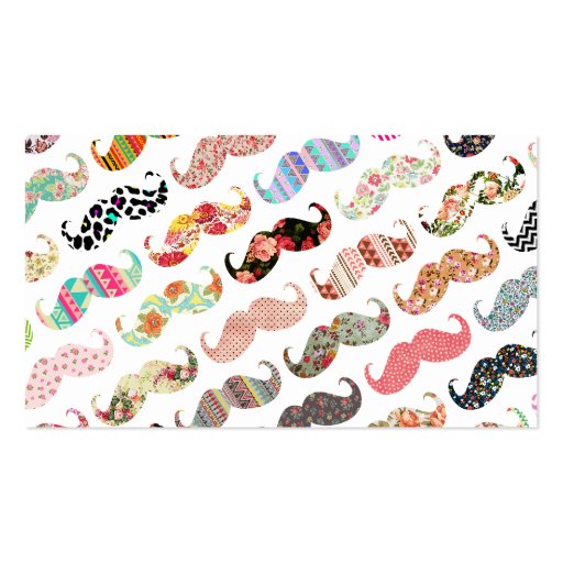 Funny Girly  Colorful Patterns Mustaches Business Card (front side)