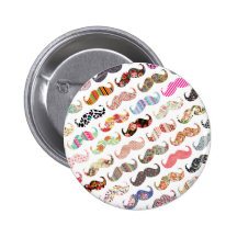 Funny Girly  Colorful Patterns Mustaches Pinback Button