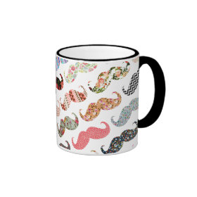 Funny Girly  Colorful Patterns Mustaches Ringer Coffee Mug