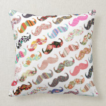 Funny Girly  Colorful Patterns Mustaches Throw Pillows