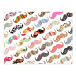 Funny Girly  Colorful Patterns Mustaches Post Cards