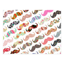 Funny Girly  Colorful Patterns Mustaches Post Cards