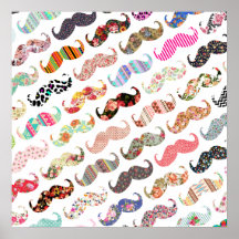 Funny Girly  Colorful Patterns Mustaches Posters