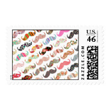 Funny Girly  Colorful Patterns Mustaches Stamp