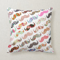 Funny Girly  Colorful Patterns Mustaches Throw Pillow