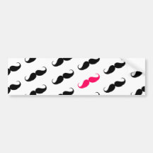 Funny Girly Pink  And Black Mustache Pattern Bumper Stickers