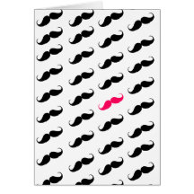 Funny Girly Pink  And Black Mustache Pattern Greeting Card