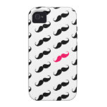 Funny Girly Pink  And Black Mustache Pattern iPhone 4/4S Case