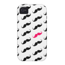 Funny Girly Pink  And Black Mustache Pattern iPhone 4/4S Case