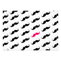Funny Girly Pink  And Black Mustache Pattern Announcement