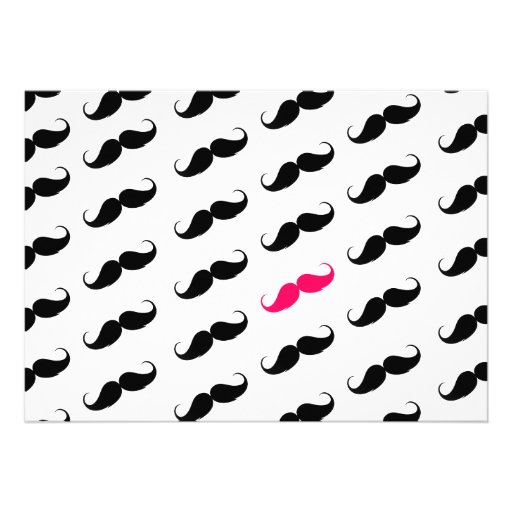 Funny Girly Pink  And Black Mustache Pattern Announcement
