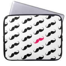 Funny Girly Pink  And Black Mustache Pattern Laptop Computer Sleeves