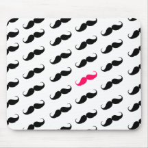 Funny Girly Pink  And Black Mustache Pattern Mousepad