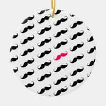 Funny Girly Pink  And Black Mustache Pattern Christmas Ornaments