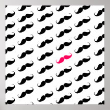 Funny Girly Pink  And Black Mustache Pattern Posters