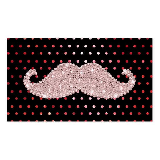 Funny Girly Pink Bling Mustache Polka Dots Pattern Business Card Templates (front side)