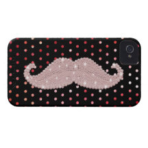 Funny Girly Pink Bling Mustache Polka Dots Pattern iPhone 4 Cover