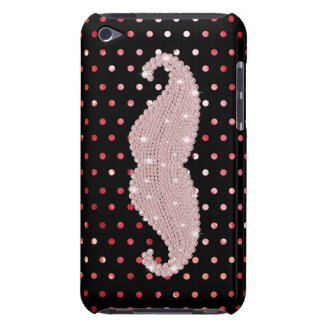 Funny Girly Pink Bling Mustache Polka Dots Pattern Barely There iPod Case