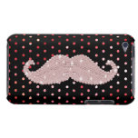 Funny Girly Pink Bling Mustache Polka Dots Pattern Barely There iPod Case