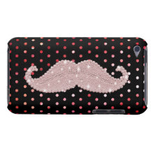 Funny Girly Pink Bling Mustache Polka Dots Pattern Barely There iPod Case