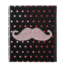 Funny Girly Pink Bling Mustache Polka Dots Pattern iPad Cases