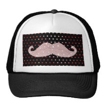 Funny Girly Pink Bling Mustache Polka Dots Pattern Hats