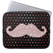 Funny Girly Pink Bling Mustache Polka Dots Pattern Computer Sleeves