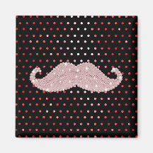 Funny Girly Pink Bling Mustache Polka Dots Pattern Magnets