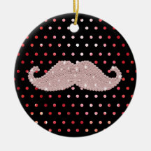 Funny Girly Pink Bling Mustache Polka Dots Pattern Ornament