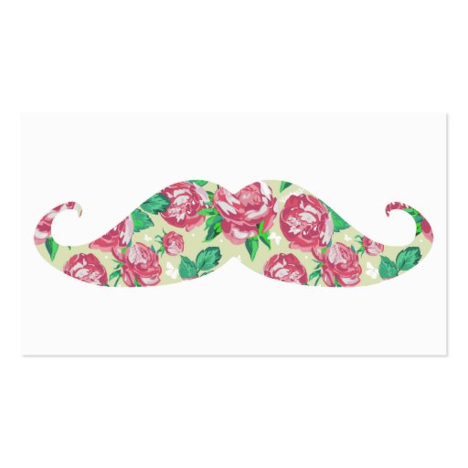 Funny Girly Pink Green White Floral Mustache Business Card Template (front side)