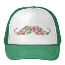 Funny Girly Pink Green White Floral Mustache Hat