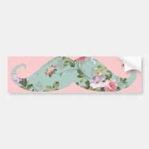 Funny Girly Vintage Red Pink Floral Mustache Bumper Stickers