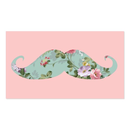 Funny Girly Vintage Red Pink Floral Mustache Business Cards (front side)