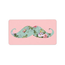 Funny Girly Vintage Red Pink Floral Mustache Labels