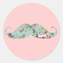 Funny Girly Vintage Red Pink Floral Mustache Sticker