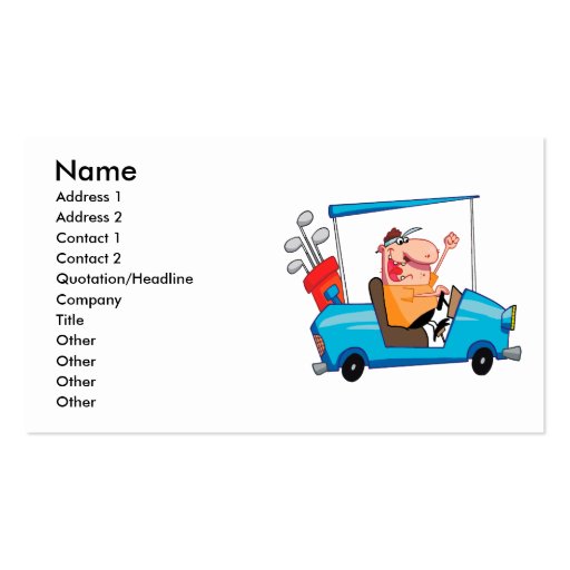 funny golfer in golf cart business card template (front side)