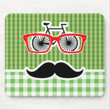 Funny Green Gingham Mustache Mouse Pads