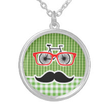 Funny Green Gingham Mustache Necklaces