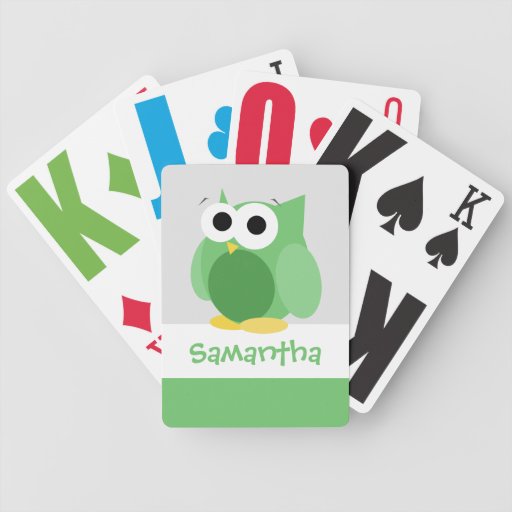 Funny Green Owl Kids Personalized Playing Cards