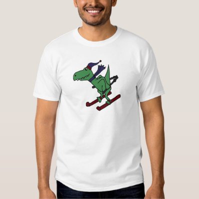 Funny Green Trex Dinosaur Skiing T-shirt