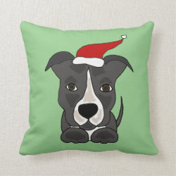 Funny Grey Pitbull in Santa Hat Christmas Art Throw Pillow