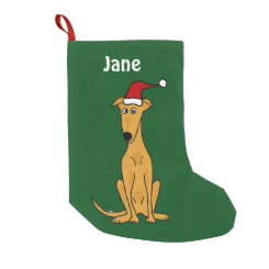 Funny Greyhound in Santa Hat Christmas Stocking Small Christmas Stocking
