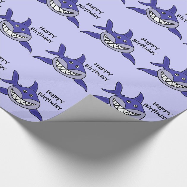 Funny Grinning Shark Happy Birthday Giftwrap Wrapping Paper 4/4