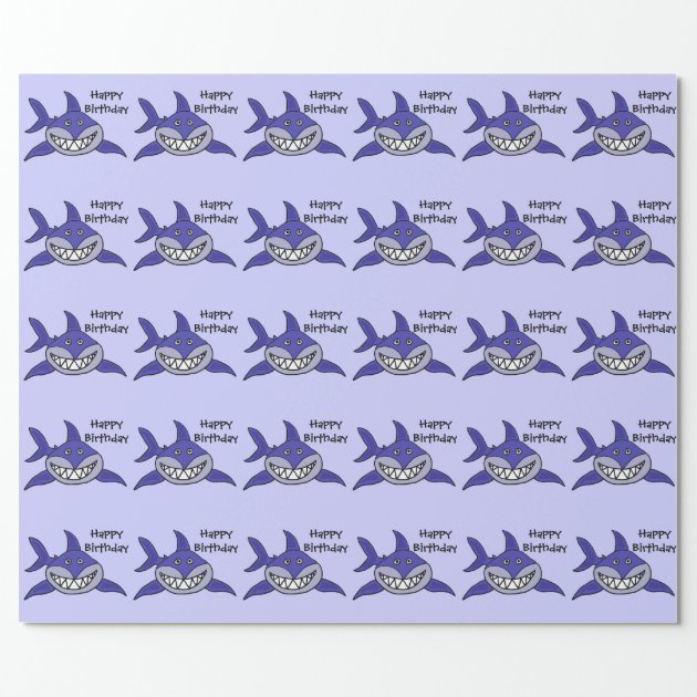 Funny Grinning Shark Happy Birthday Giftwrap Wrapping Paper