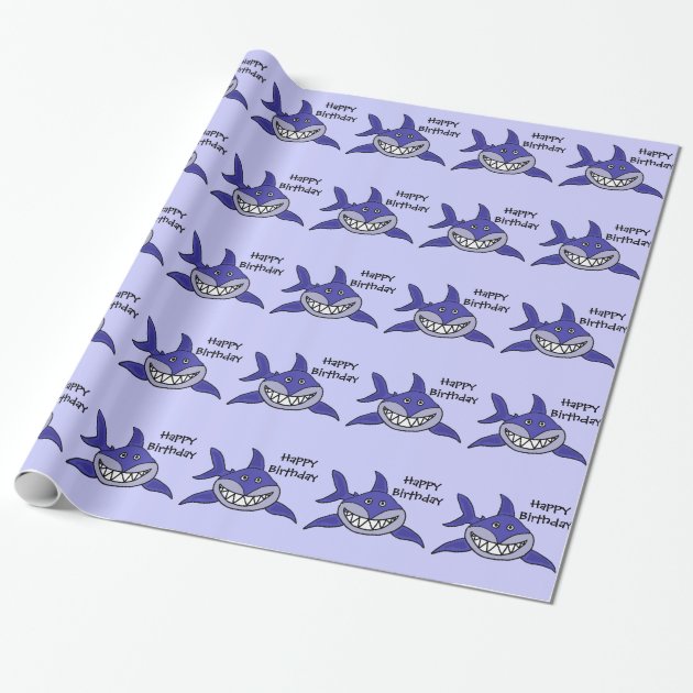 Funny Grinning Shark Happy Birthday Giftwrap Wrapping Paper 1/4