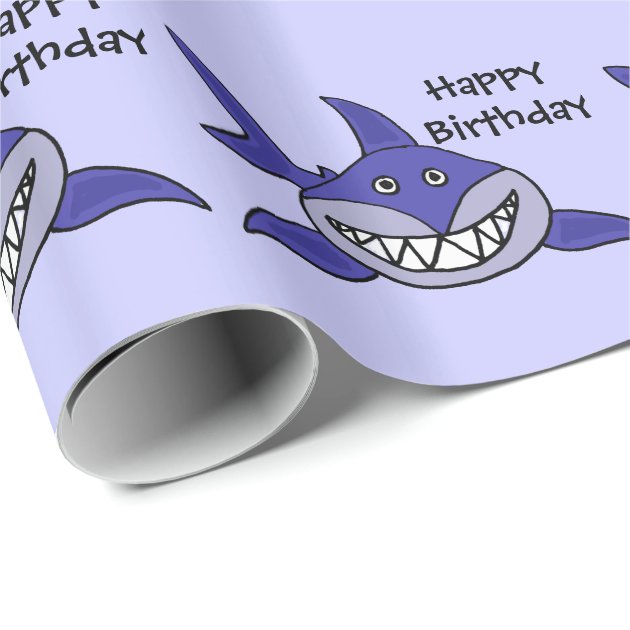 Funny Grinning Shark Happy Birthday Giftwrap Wrapping Paper 3/4
